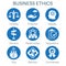 Business Ethics Solid Icon Set with Honesty, Integrity, Commitment, and Decision