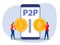 Business exchange money to Peer to peer payments. Cryptocurrency virtual transaction. Vector illustration