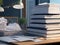 Business executive home Desk office Background concept. Books on table.