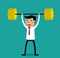 Business executive power lifting barbell