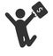 Business finance icon with jumping man with suitcase with money