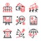 Business and Finance icon set include teamwork,money,tree,chart,analytic,note,bank,strategy,umbrella