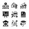 Business and Finance icon set include teamwork,money,tree,chart,analytic,note,bank,strategy,umbrella