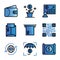 Business and Finance icon set include wallet,tree,businessman,envelope,printer,bar code,money,umbrella,investment