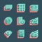 Business finance line icon set. Anaglyph 3d.