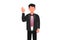 Business flat cartoon style drawing of businessman standing and rejecting something with stop hand gestures. Strict boss showing