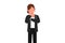 Business flat cartoon style drawing businesswoman holding hand on cheek with crossed hands. Bored tired person keeping hand on