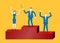 Business flat design vector of businessmen on podium celebrating success.