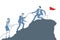 Business flat design vector with a leader helping colleagues to climb on top of a mountain.