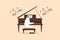 Business flat drawing Arabian man playing piano. Male performer sits at musical instrument and plays jazz or blues. Professional