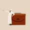 Business flat drawing confident Arabian businessman leaning on leather huge briefcase and pointing forward. Male manager standing
