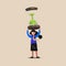 Business flat drawing cute businesswoman lifting weights in form giant hourglass. Female manager hold sandglass over her head.