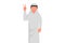 Business flat drawing smiling Arabian man is showing victory sign. Young businessman gesture success. Male doing victory sign.