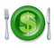 Business food fork plate knife isolated money prof