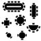 Business furniture symbols used in architecture plans icons set, top view, graphic design elements, black isolated on