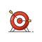 Business goals outline icon with arrows in target