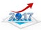 Business graph with arrow up and 2017 symbol, represents growth in the new year 2017, three-dimensional rendering, 3D illustration