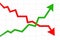 Business Graph Up and Down, Financial Green arrow up and red arrow down, Stock market concept. Vector illustration