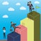 Business Growth or career ladder,cartoon businessman and busines