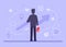 Business growth concept. Vector flat businessman with a briefcase stands with his back and looks at the success and growth of his