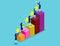 Business growth graph with team development. Isometric business concept