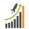 Business growth icon with bar graph and rocket. Concept of growing for successful economics