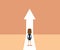 Business growth vector concept with man walking towards upwards arrow.