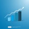 business growup chart bar with arrow direction. Finance growth vision stretching rising up. Return on investment ROI. increase