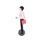 Business guy rides an electric unicycle isolated