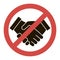 Business handshake ban icon, contractual agreement, line art. Cancel sign an agreement, partnership, peace. Vector
