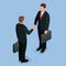 Business handshake concept. Handshake in flat style. Business deal handshake isometric vector illustration. Mans