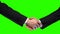 Business handshake on green screen background, partnership trust, respect sign