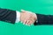 Business handshake on green screen background, partnership trust, respect sign