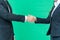Business handshake on green screen background, partnership trust, respect sign