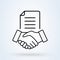 Business handshake sign icon or logo line. agreement of parties concept. Business contract and document outline vector