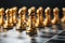 Business hierarchy Golden pawn stands out, embodying leadership in teamwork