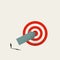 Business hit target vector concept with businessman hitting bullseye. Symbol of success, achievement.