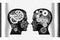 Business human heads made of gears and cogs exchanging ideas and knowledge