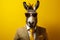 Business humor a donkey dons a suit and tie against a yellow backdrop