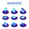 Business icons set. 3D isometric icons for business, management, finance, strategy, marketing. Creative idea, checklist, time