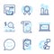 Business icons set. Included icon as Smile chat, Winner ribbon, Atm signs. Sale, Feather, Report symbols. Vector