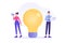 Business idea concept. Characters standing near big light bulb. Concept of generation of innovative ideas, creative thought,