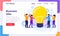 Business Idea concept, People holding a giant light bulb having ideas. Modern flat web page design for website and mobile website