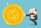 Business illustration concept Businessmen hold a huge dollar coin