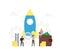 Business illustration people are building a rocket. Innovation technology start up. Spaceship launch to the sky. Wallet