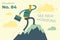 Business infographics with illustrations of business situations. businessman stands on top of success mountain.