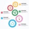 Business infographics. Timeline with 5 steps, gears, cogwheels.