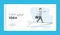 Business Innovation, Startup or Aim Achievement Landing Page Template. Businessman Character Flying on Paper Airplane