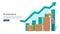 Business investment concept. dollar pile coin, tiny people, money object. graphic chart increase. Financial growth rising up to