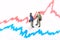 Business investment and finance concept. Miniature people figurines businessmen stand on finance graph